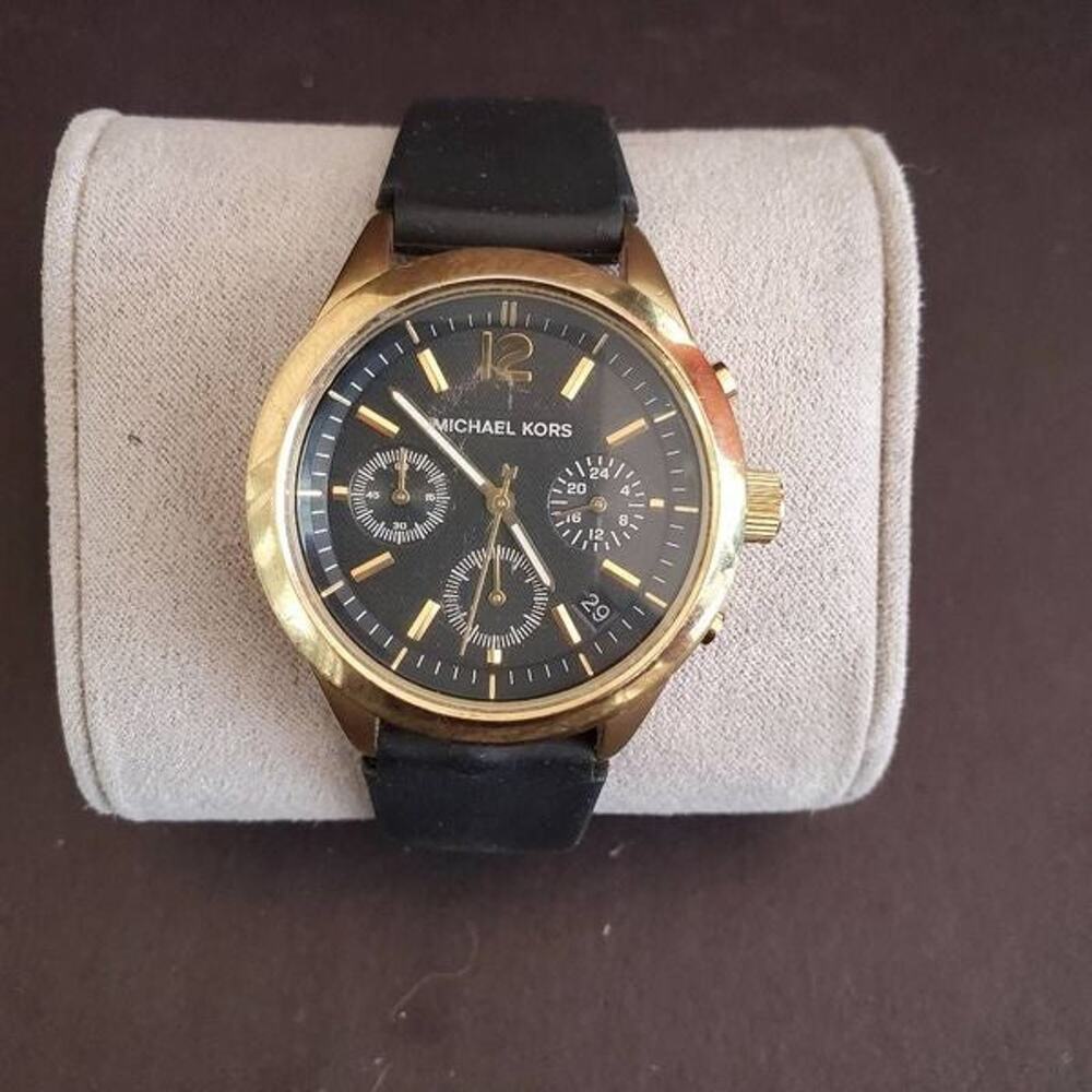 Michael Kors MK-5408 Gold Tone Chronograph Watch‎ with Black Silicone Strap